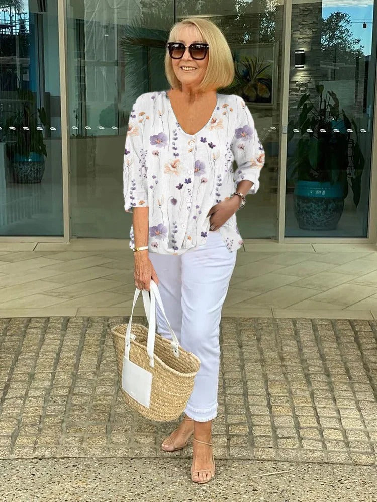 Floral-Print Statement Blouse
