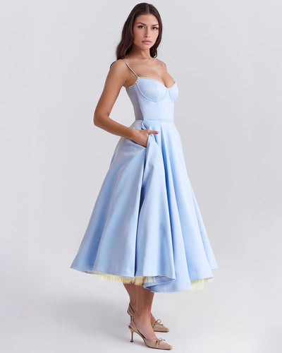 Floating Elegance Satin Midi Dress