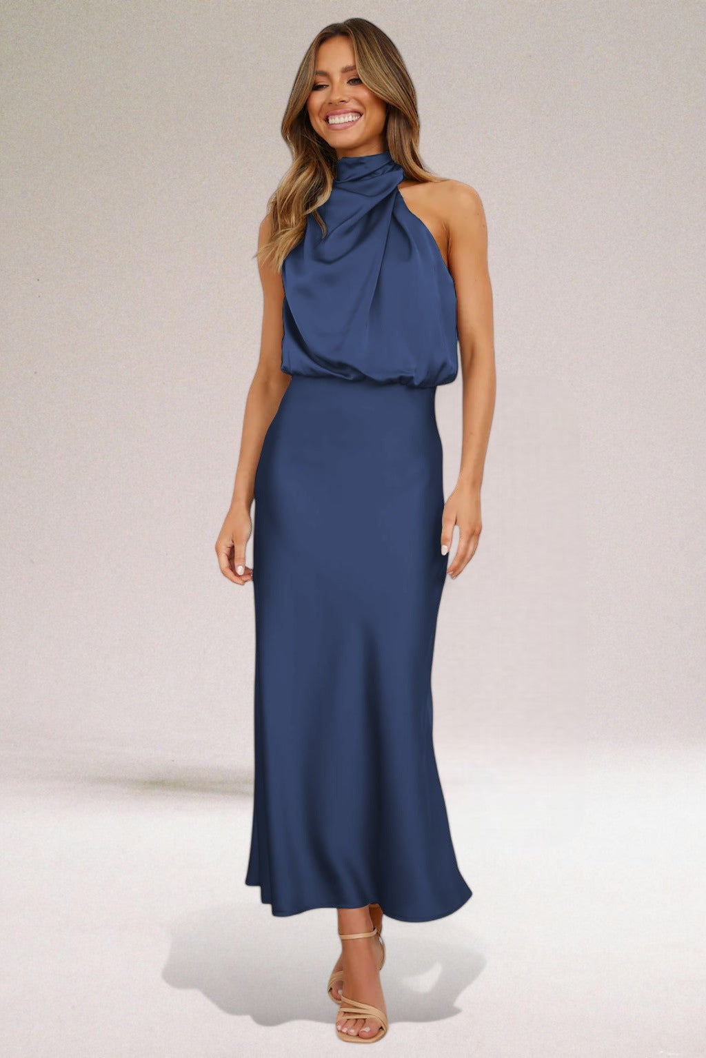 Elegant Satin Halter Dress