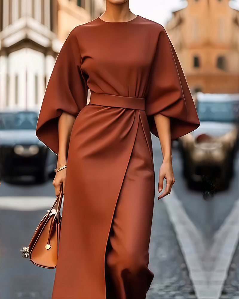 Elegant Waist-Accentuating Lantern Dress
