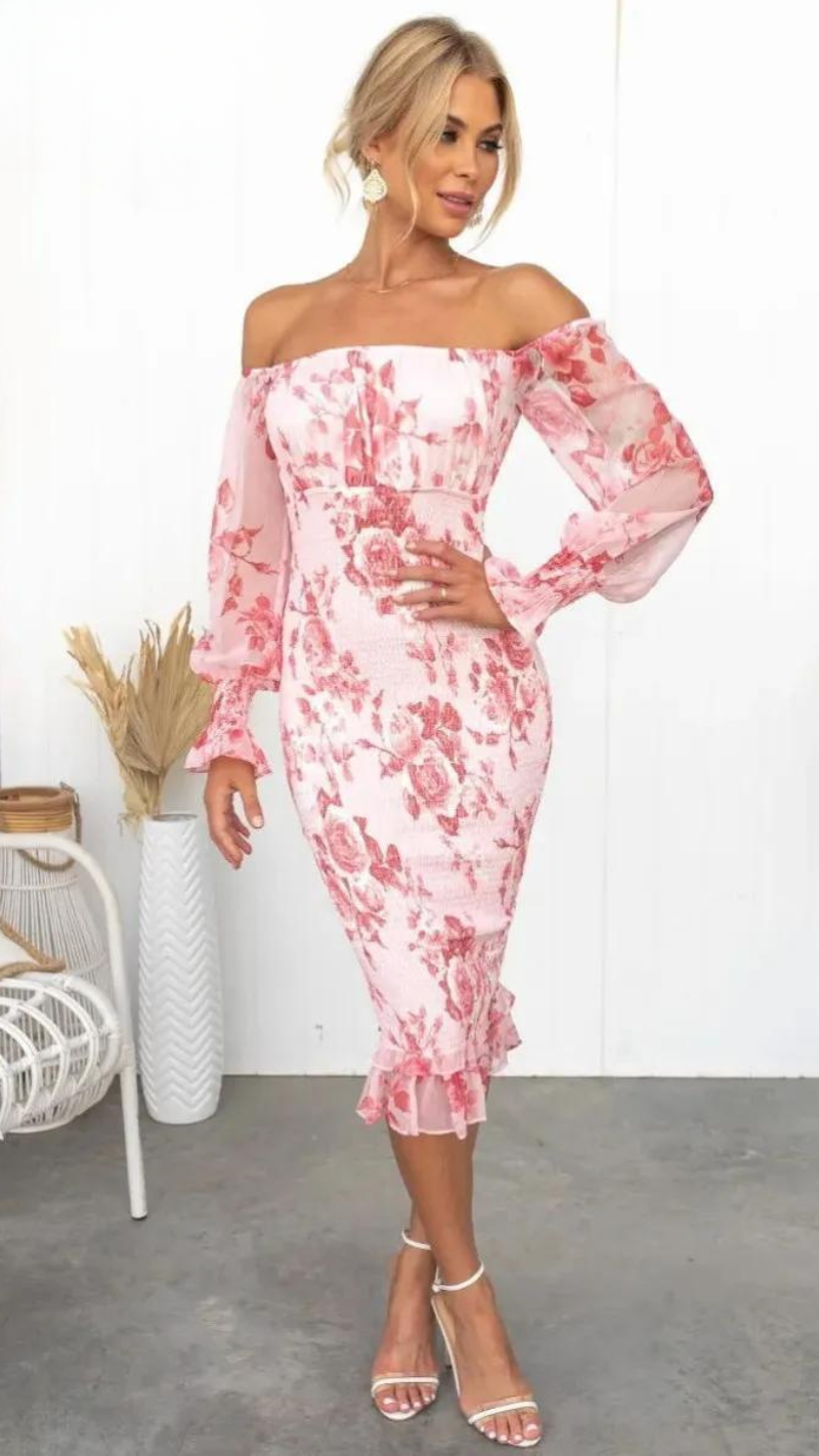 Graceful Off-Shoulder Floral Dress