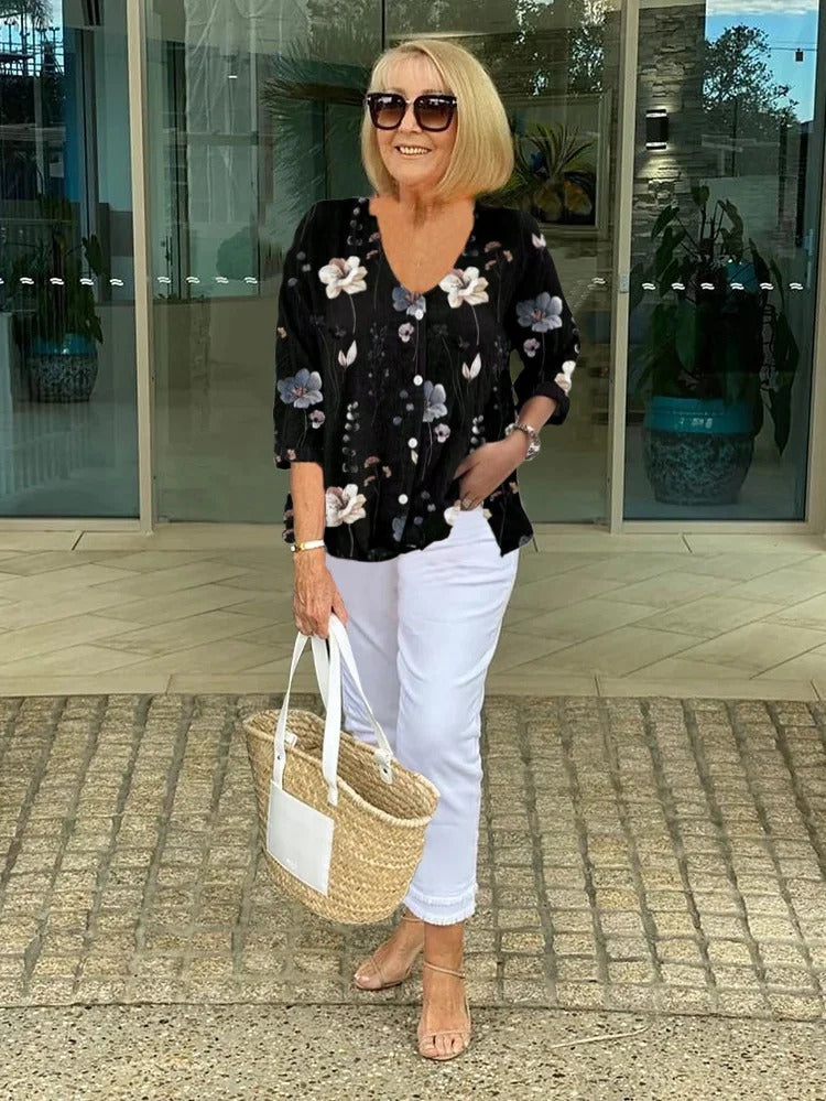 Floral-Print Statement Blouse