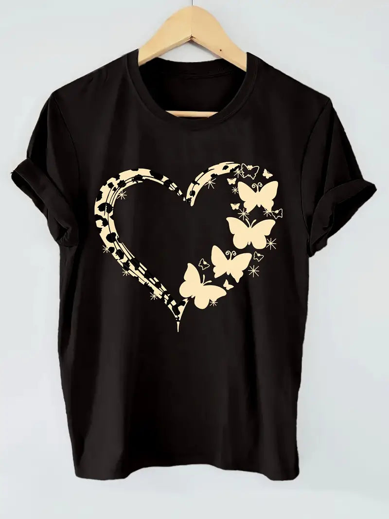 Effortless Elegance: Heart Butterfly Tee