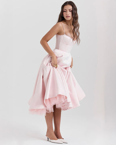 Floating Elegance Satin Midi Dress