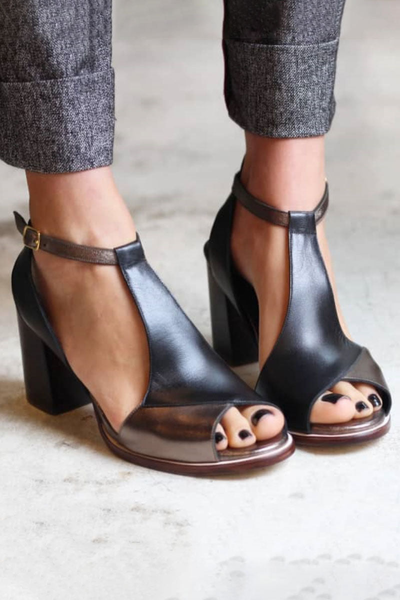 Elegant Patchwork Block Heels