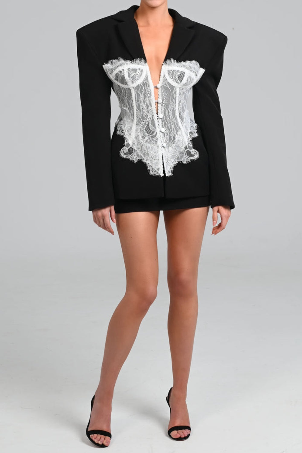 Elegant Lace Waist-Cinching Blazer