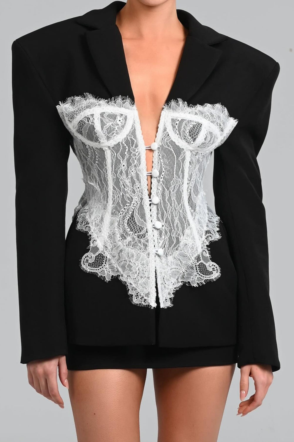 Elegant Lace Waist-Cinching Blazer