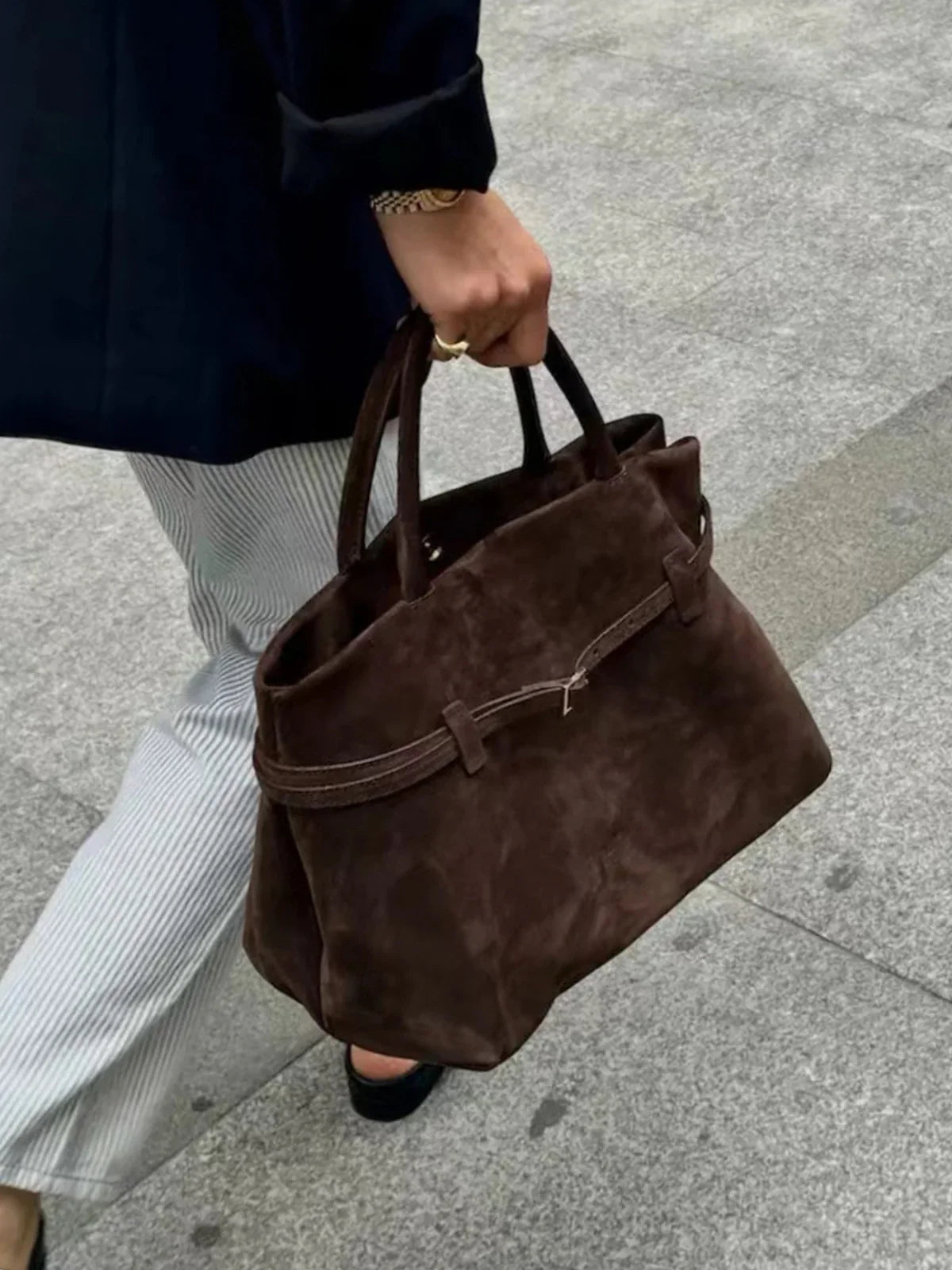 Sophisticated Buckle Top Handle Bag