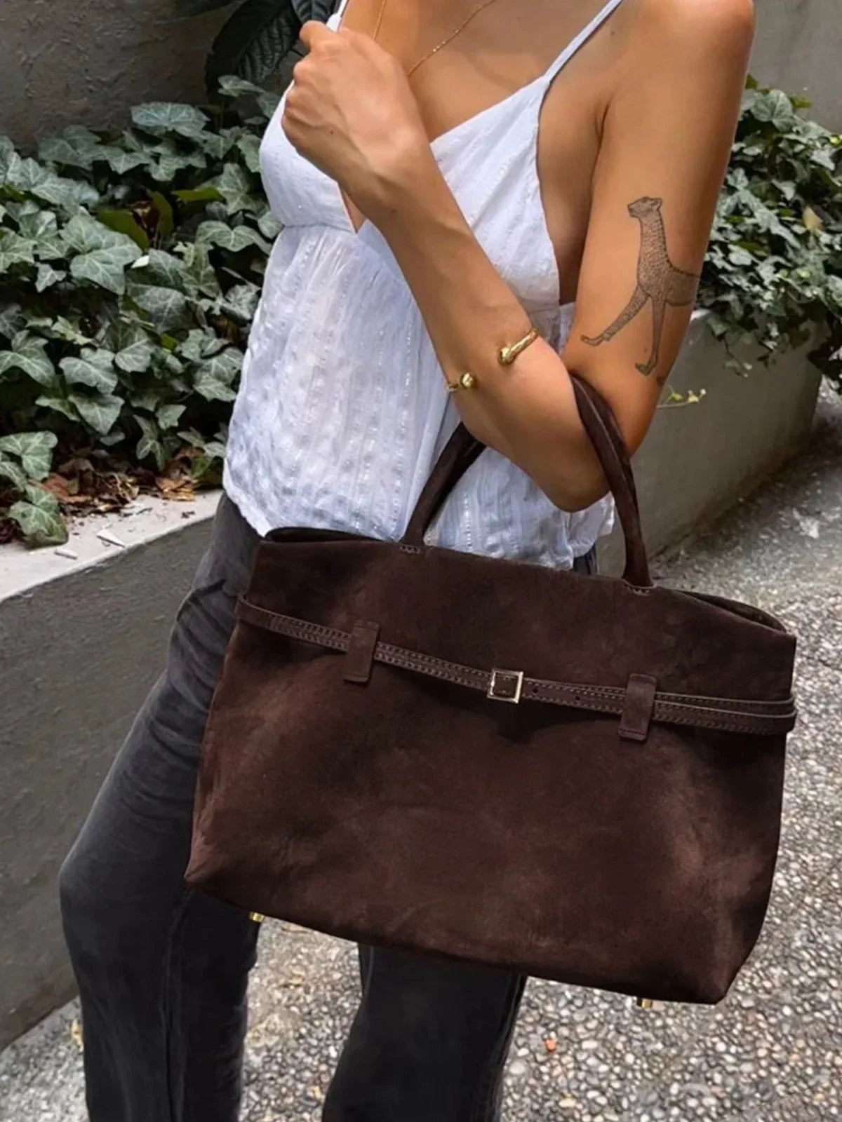Sophisticated Buckle Top Handle Bag
