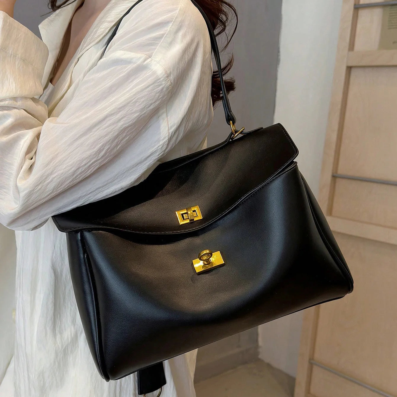 Gold-Hardware Crossbody Bag