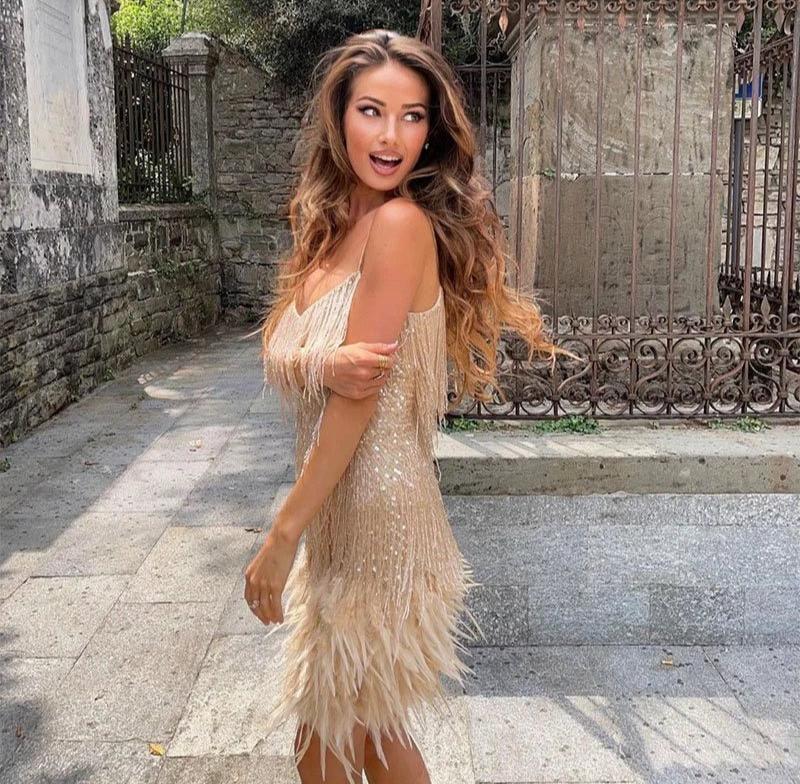 Feather-Chic Mini Dress