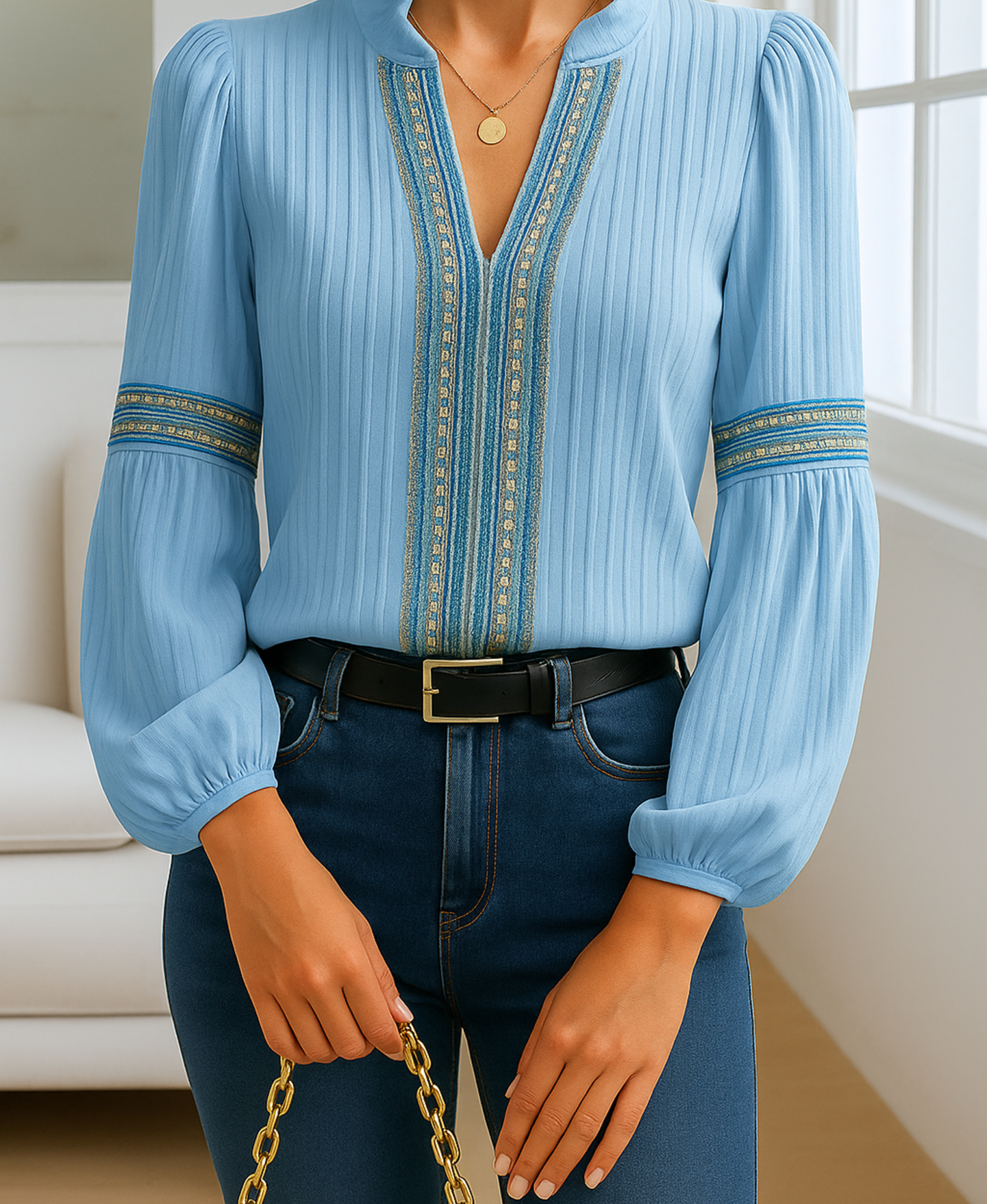 Elegant Vintage V-Neck Blouse