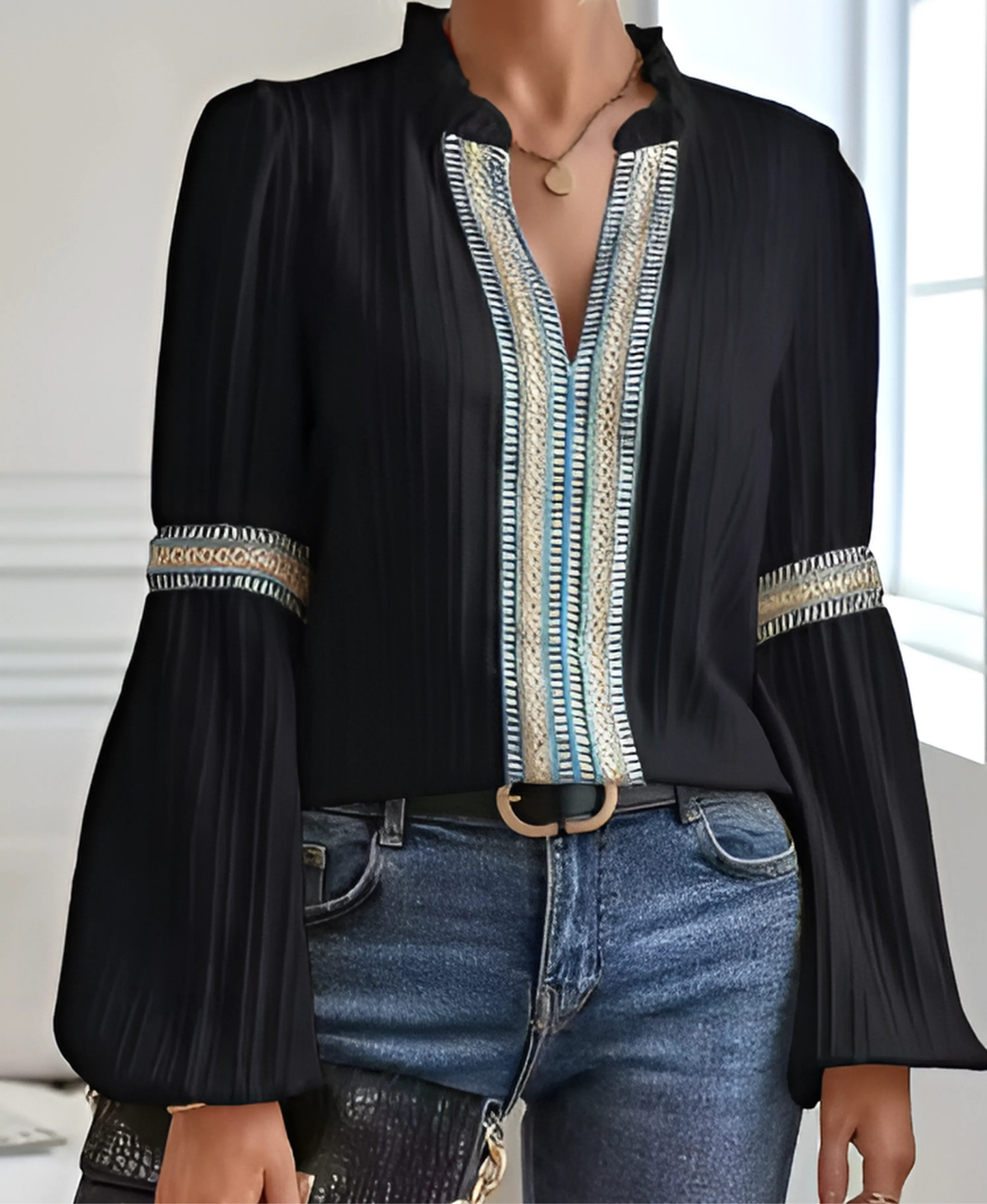 Elegant Vintage V-Neck Blouse
