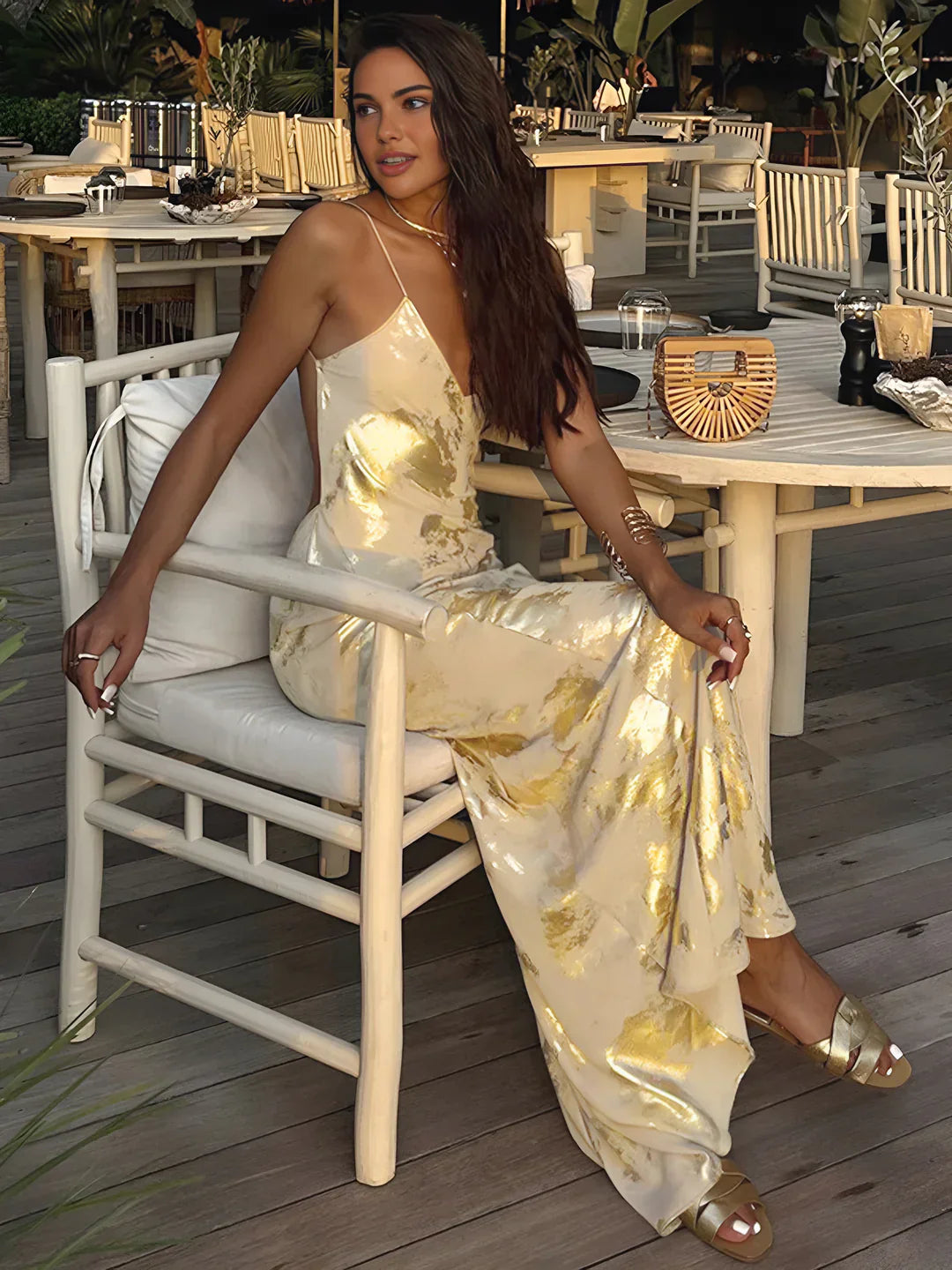 Flattering Metallic Backless Slip Dress