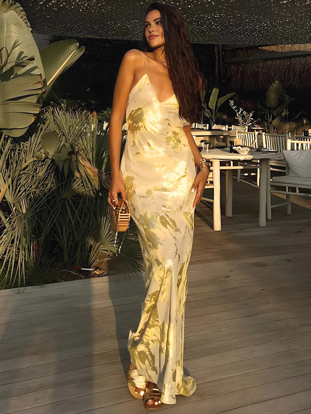 Flattering Metallic Backless Slip Dress