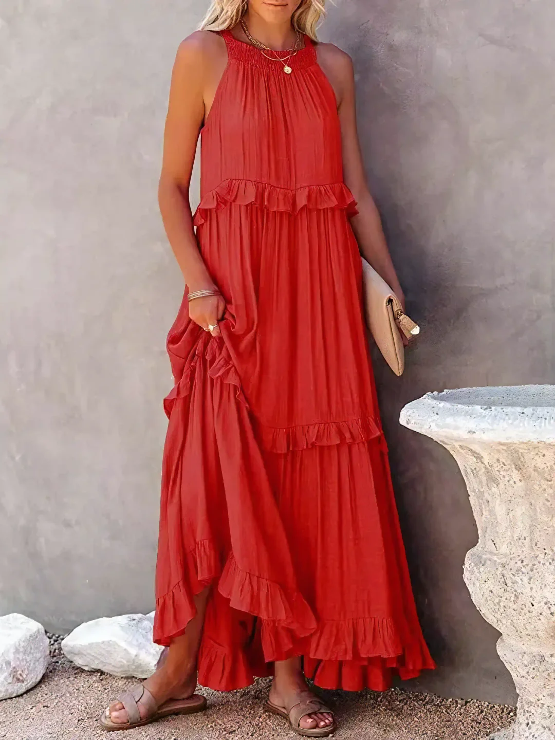 Breezy-Ruffle Maxi Dress