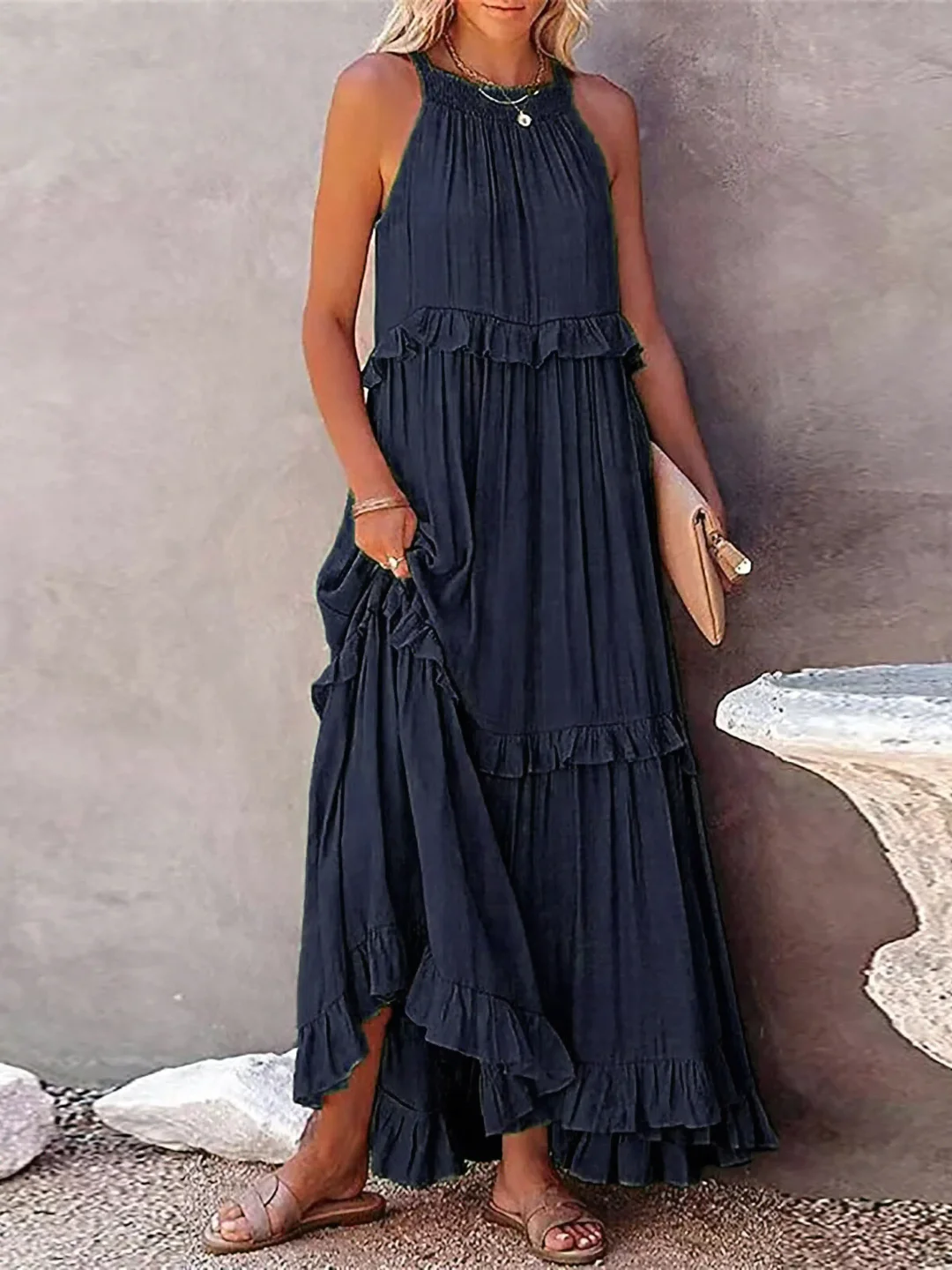 Breezy-Ruffle Maxi Dress