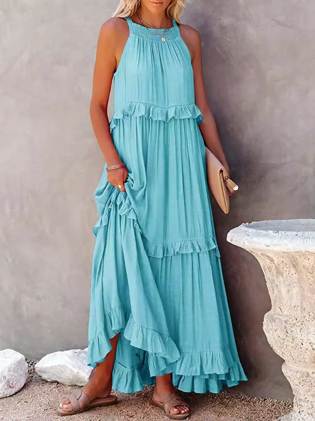 Breezy-Ruffle Maxi Dress