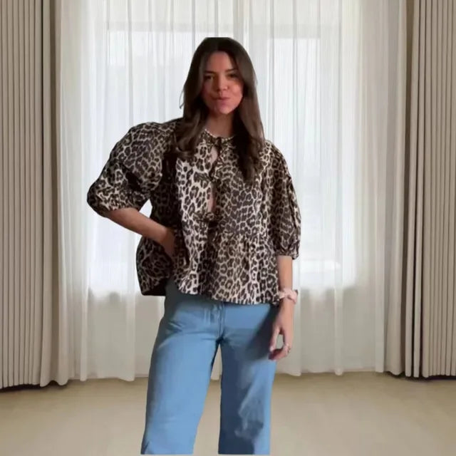Bold Leopard Puff Blouse