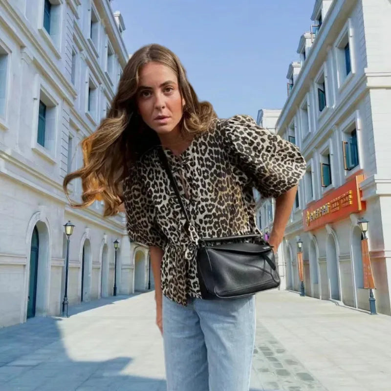 Bold Leopard Puff Blouse