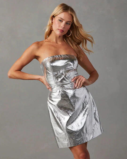 Standout Strapless Leather Mini