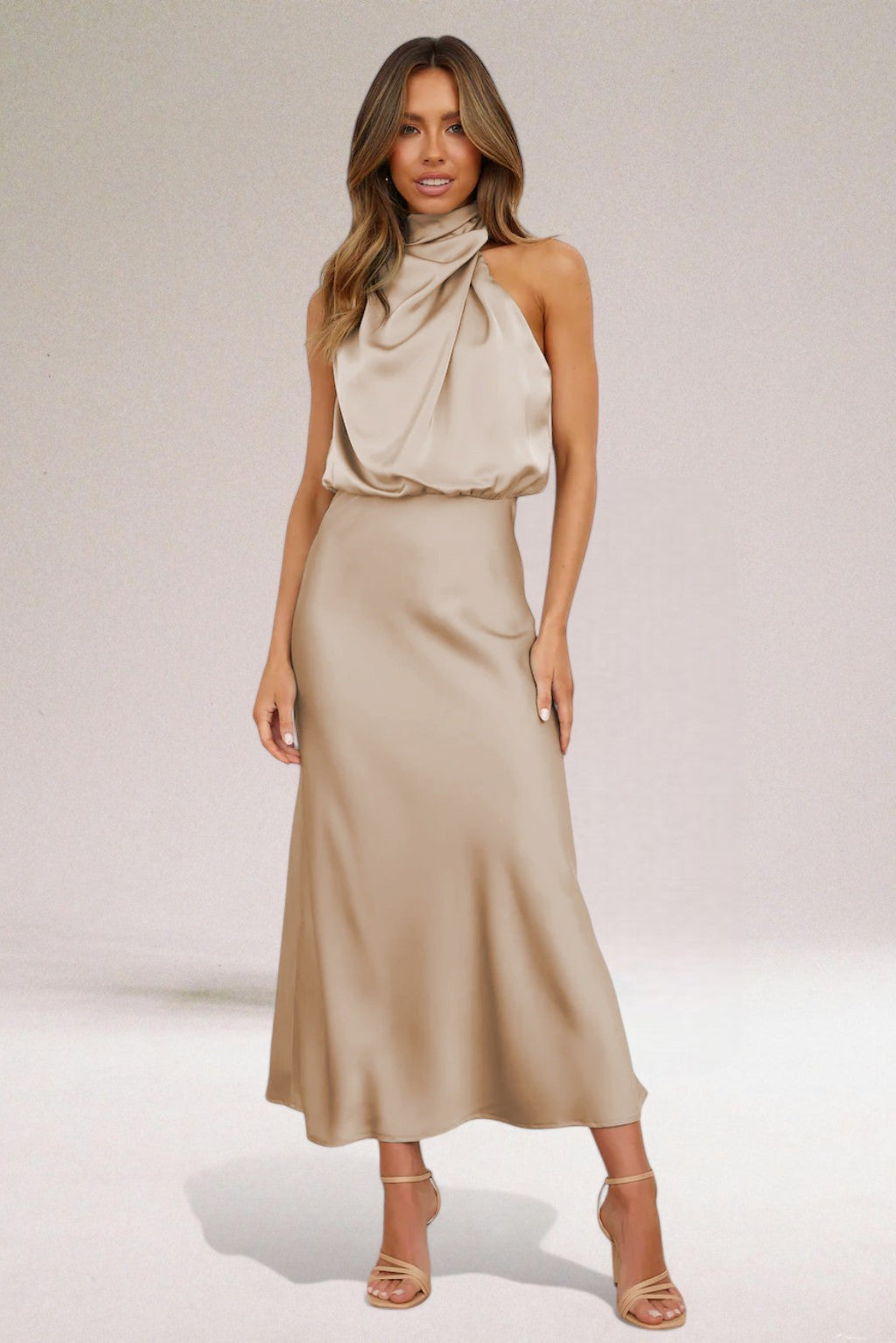 Elegant Satin Halter Dress