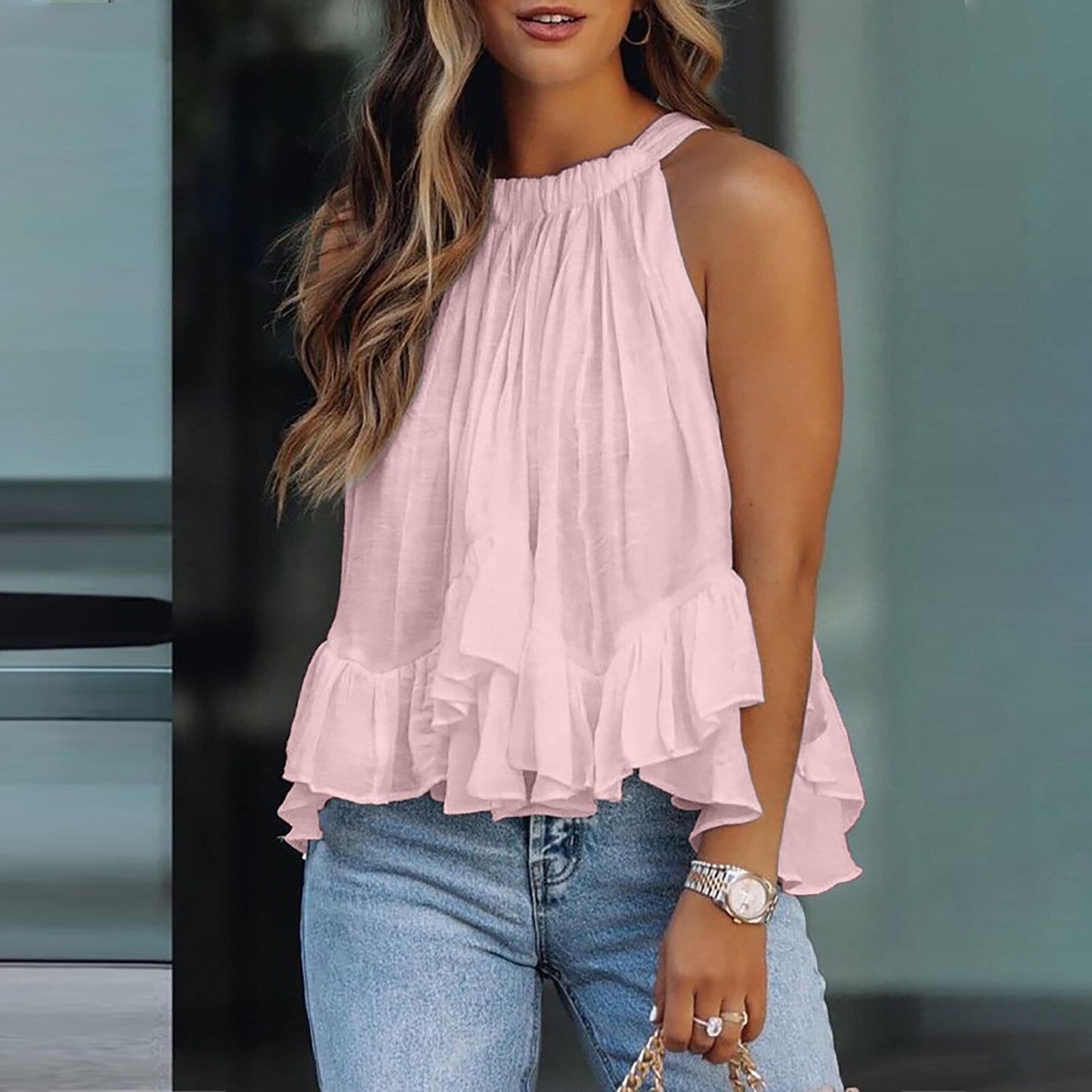Summer Radiance Silk Ruffle Top