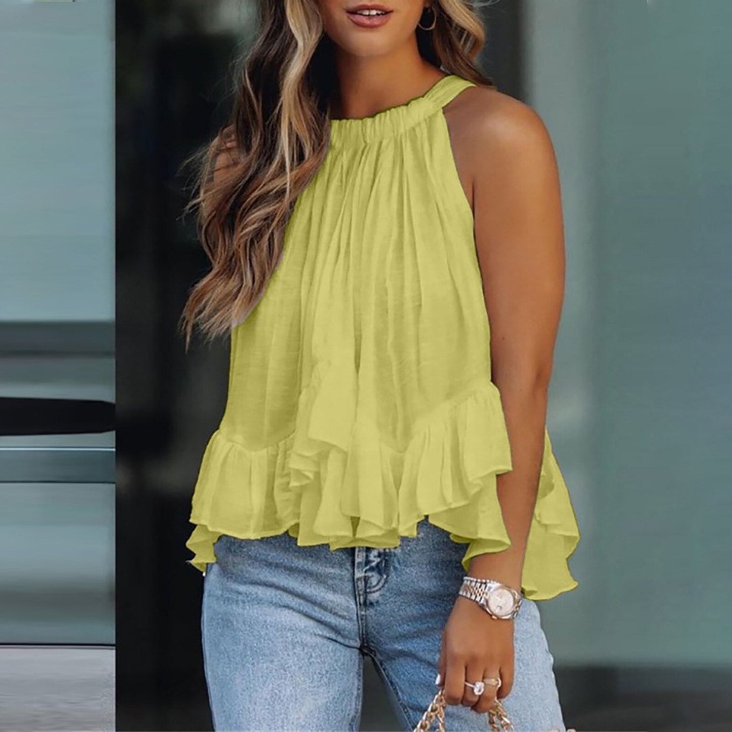 Summer Radiance Silk Ruffle Top