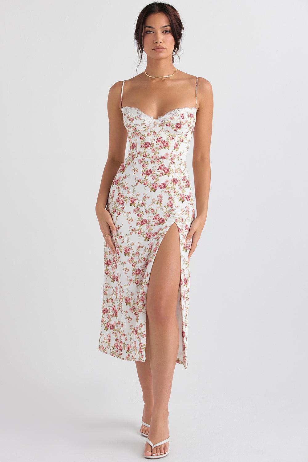Vintage Rose-Print Midi Dress