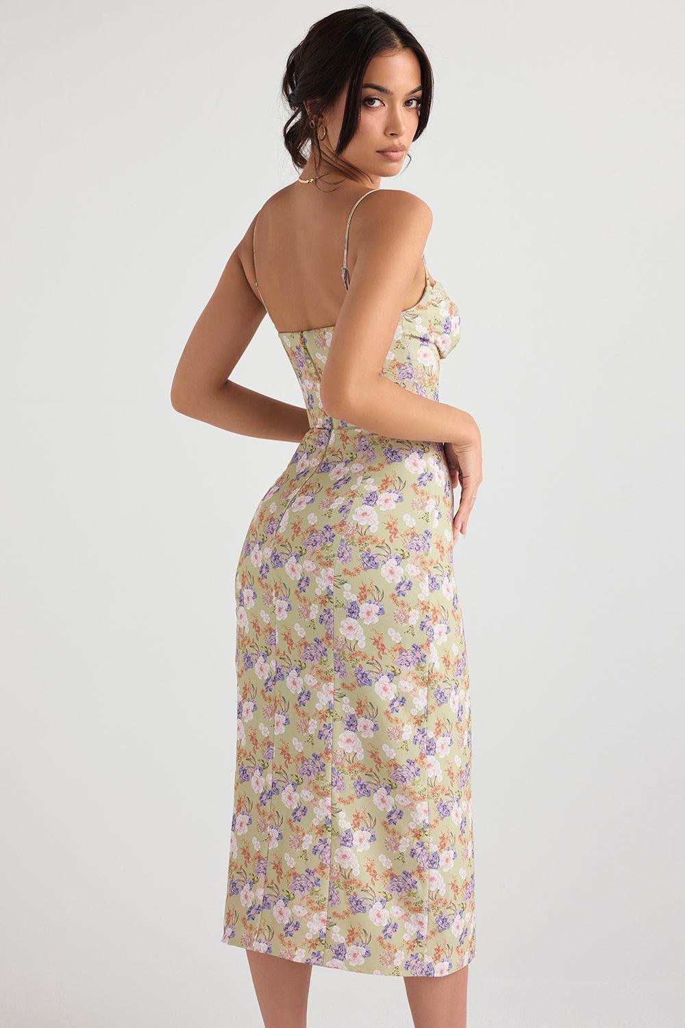Vintage Rose-Print Midi Dress
