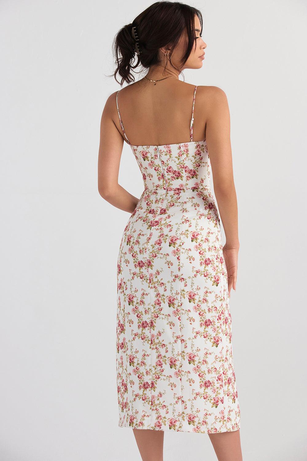 Vintage Rose-Print Midi Dress