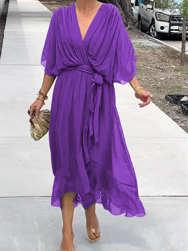 Elegant-Chiffon V-Neck Dress