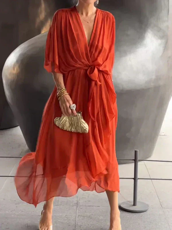 Elegant-Chiffon V-Neck Dress