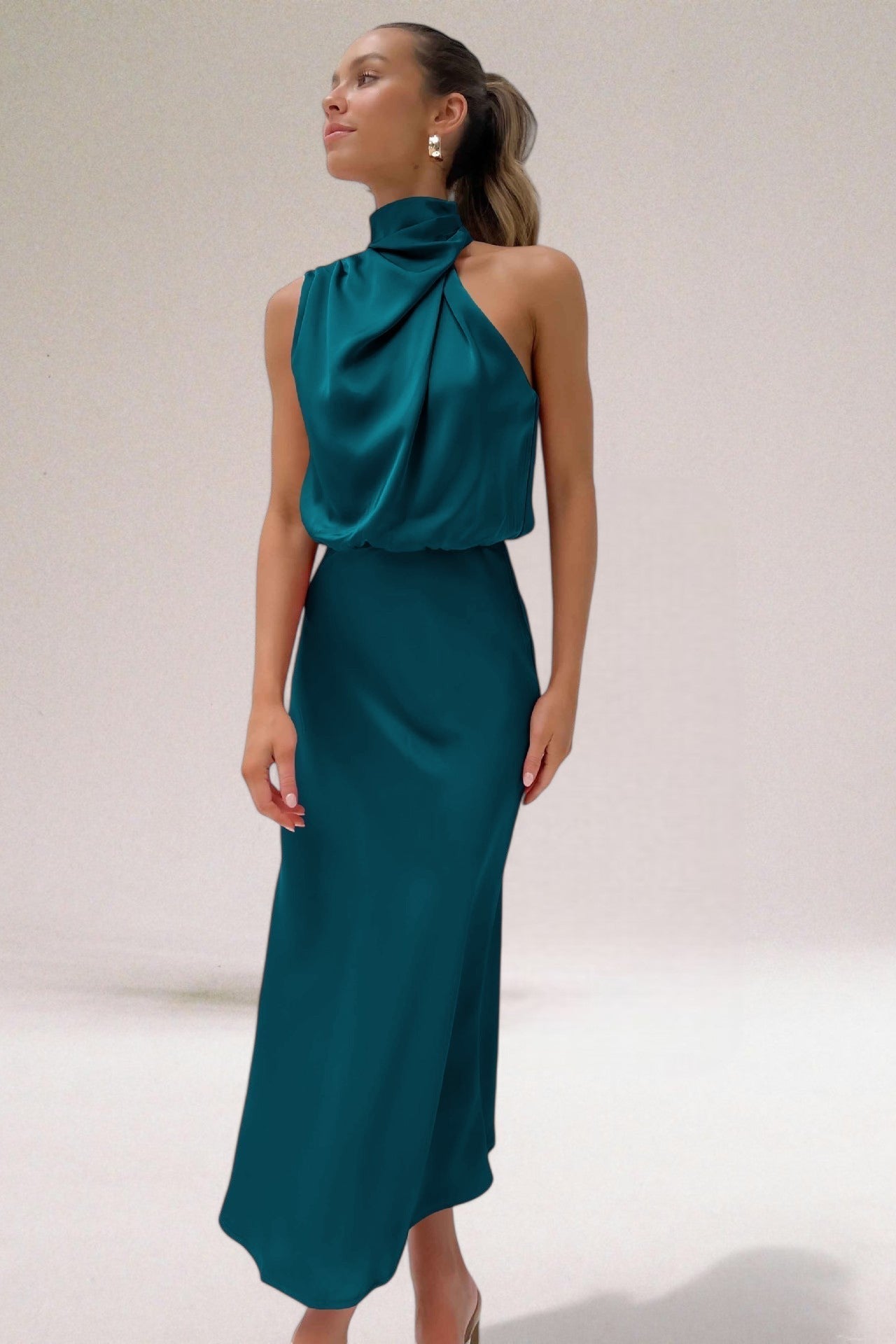 Elegant Satin Halter Dress