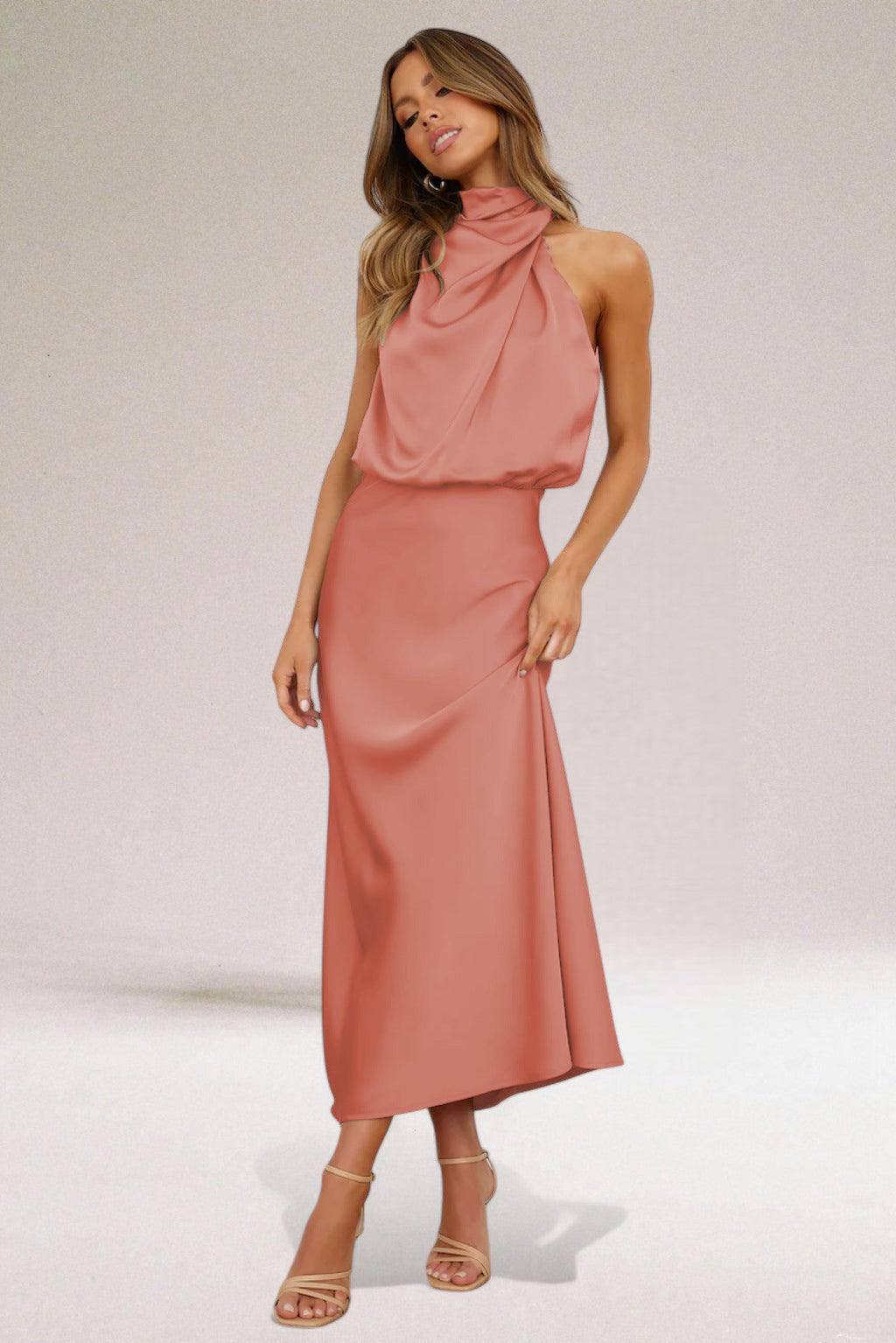 Elegant Satin Halter Dress