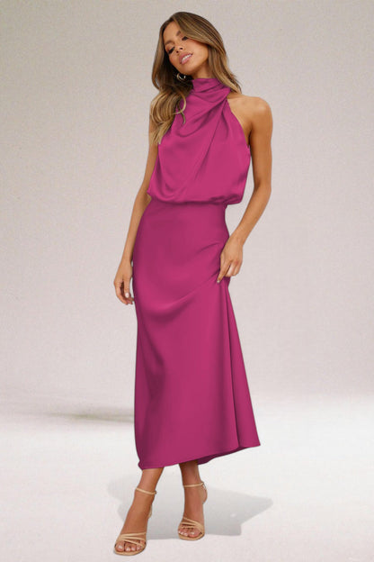 Elegant Satin Halter Dress