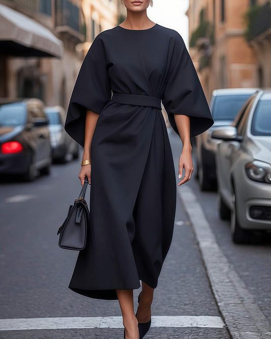Elegant Waist-Accentuating Lantern Dress