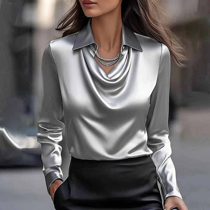 Satin-Glow V-Neck Blouse