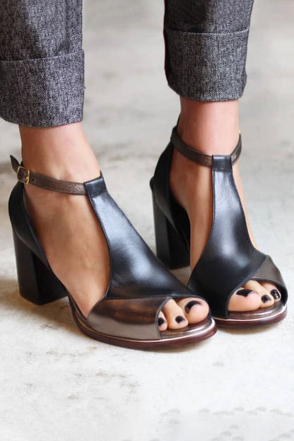 Elegant Patchwork Block Heels