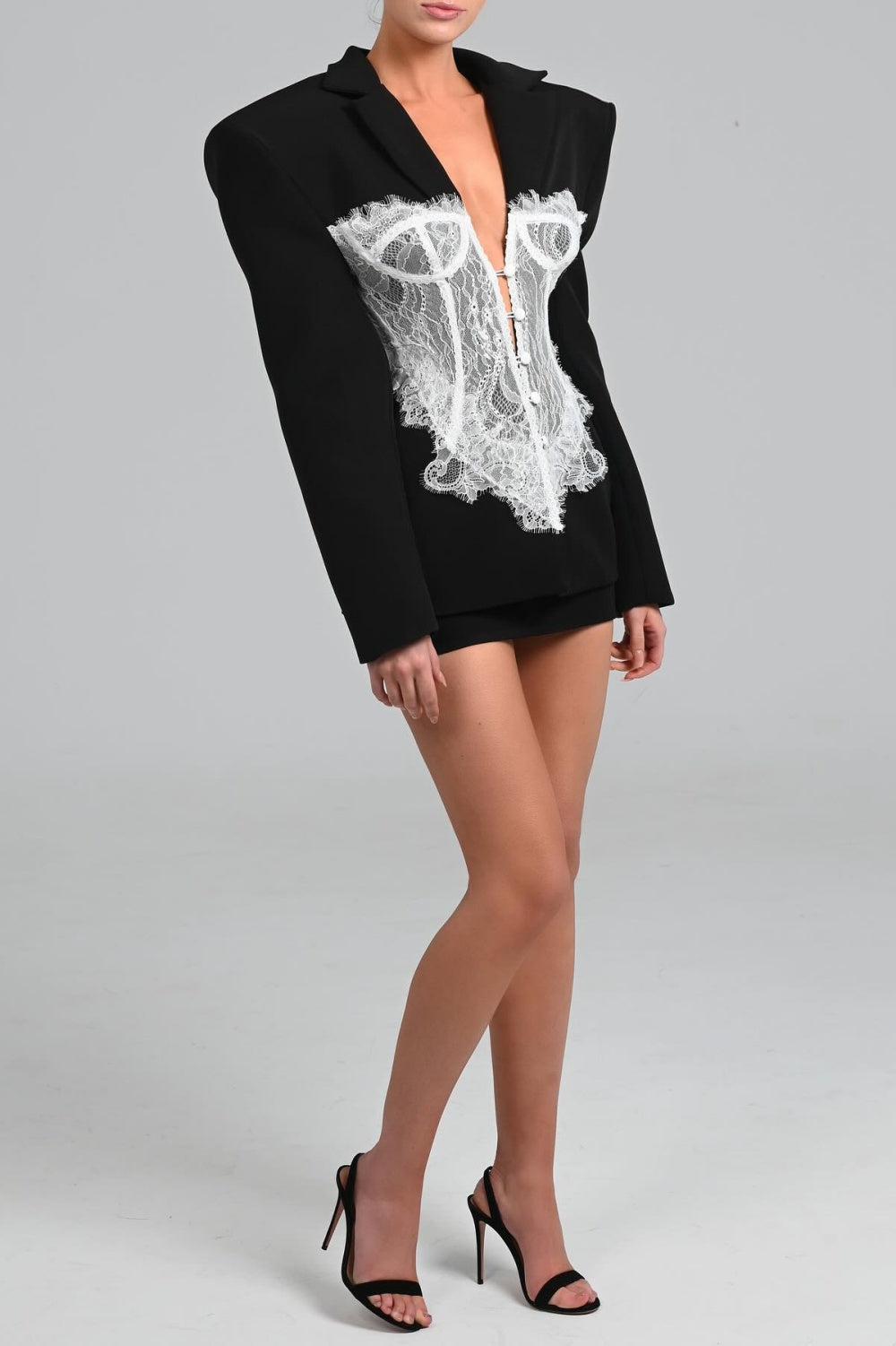 Elegant Lace Waist-Cinching Blazer