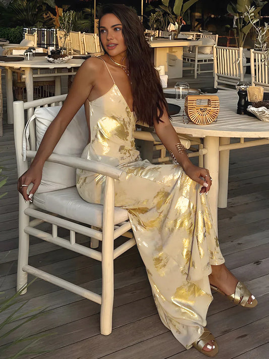 Flattering Metallic Backless Slip Dress