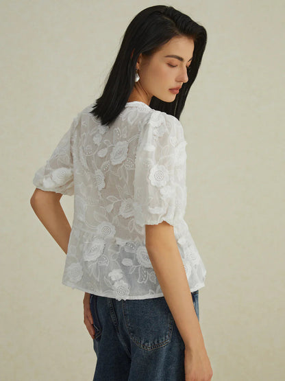 Chic Floral Puff Sleeve Blouse