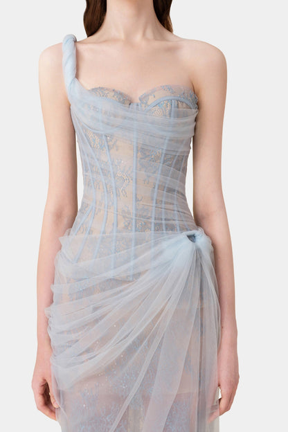 Luxury One-Shoulder Corset Lace Dress
