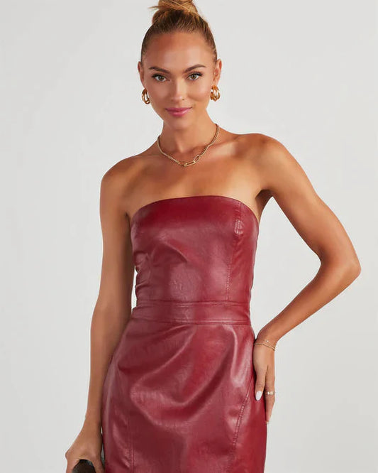 Standout Strapless Leather Mini