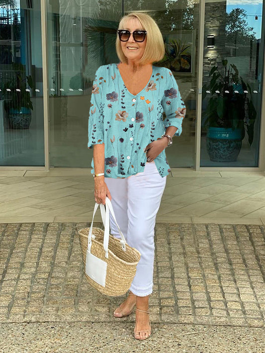 Floral-Print Statement Blouse