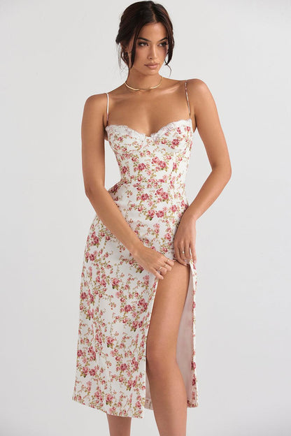Vintage Rose-Print Midi Dress