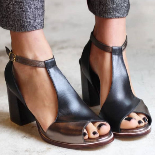 Elegant Patchwork Block Heels