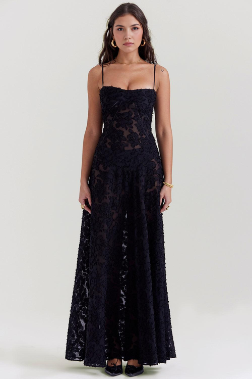 Sleek Sheer Velvet Evening Gown