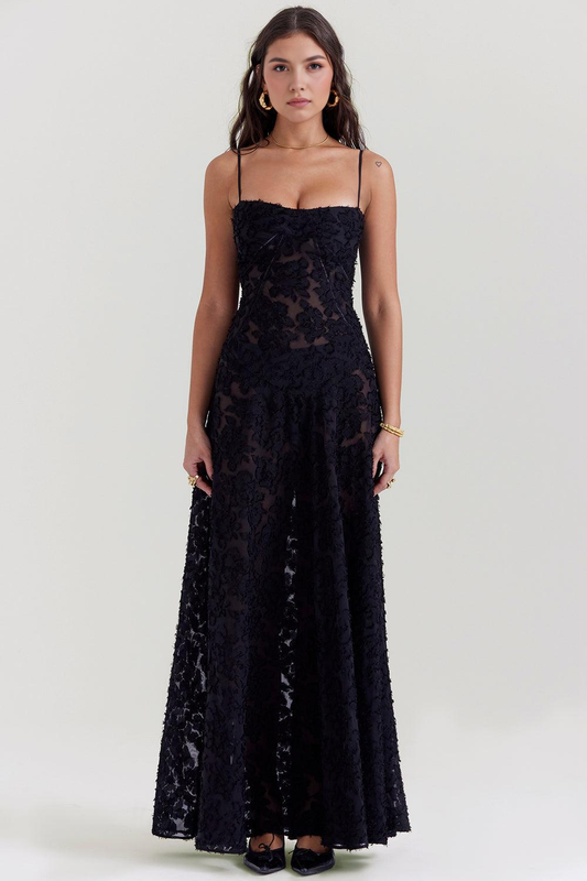 Sleek Sheer Velvet Evening Gown