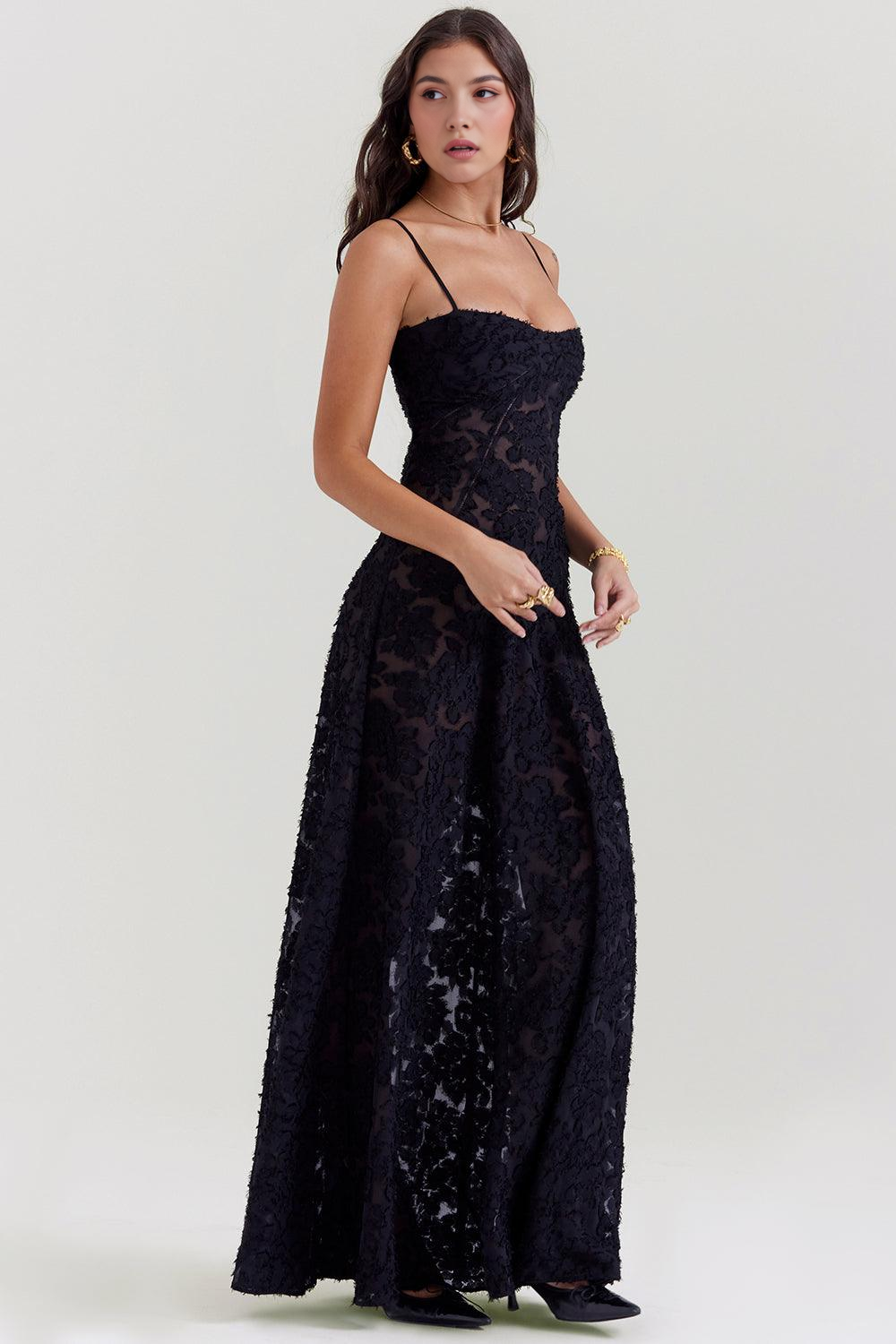 Sleek Sheer Velvet Evening Gown